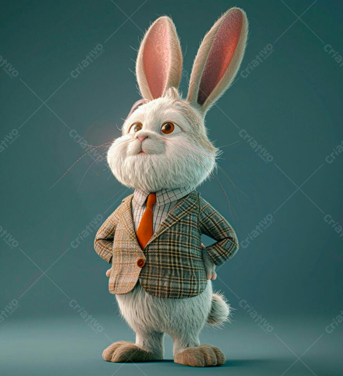 Coelho elegante em terno xadrez