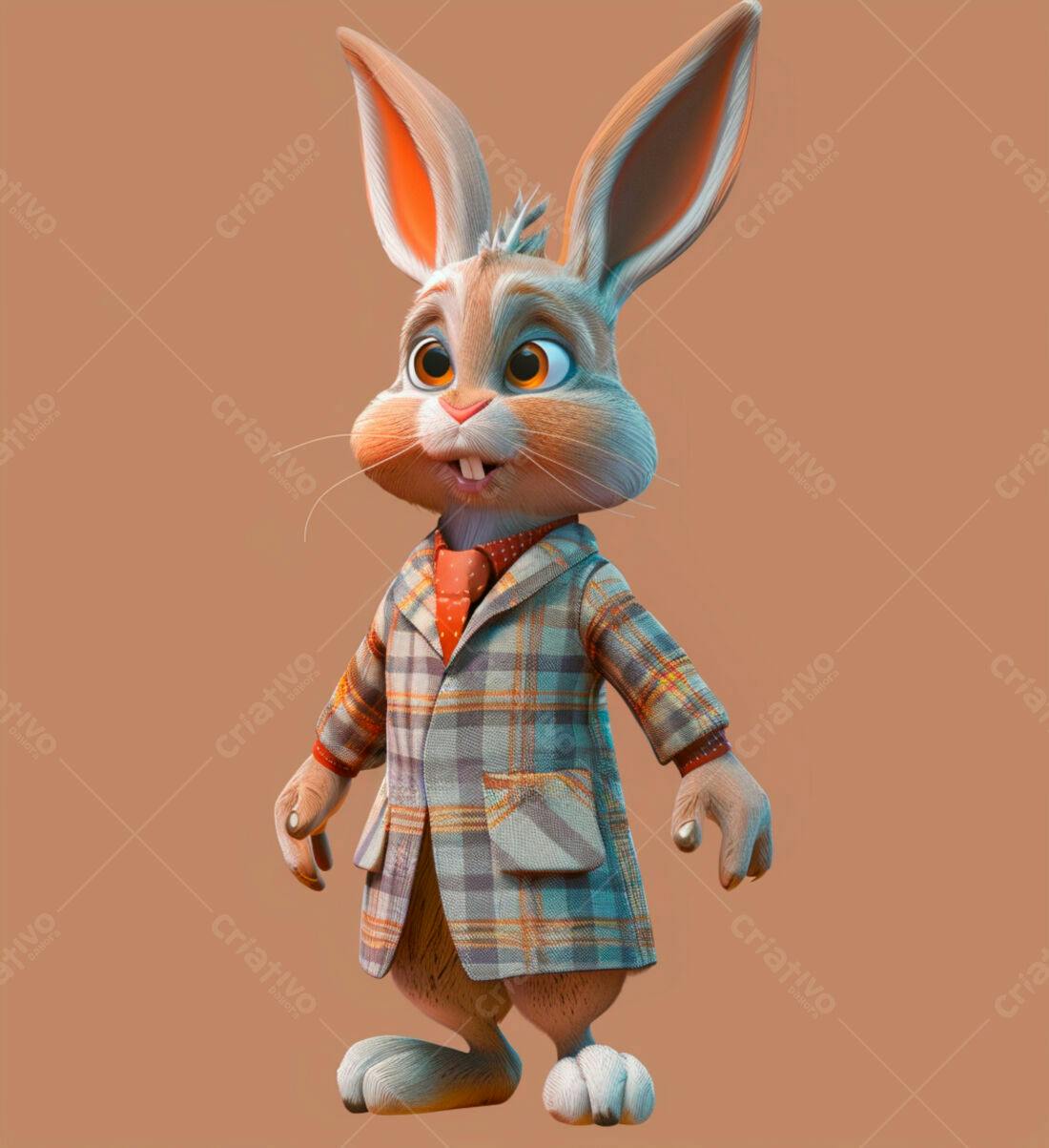 Coelho elegante em casaco xadrez