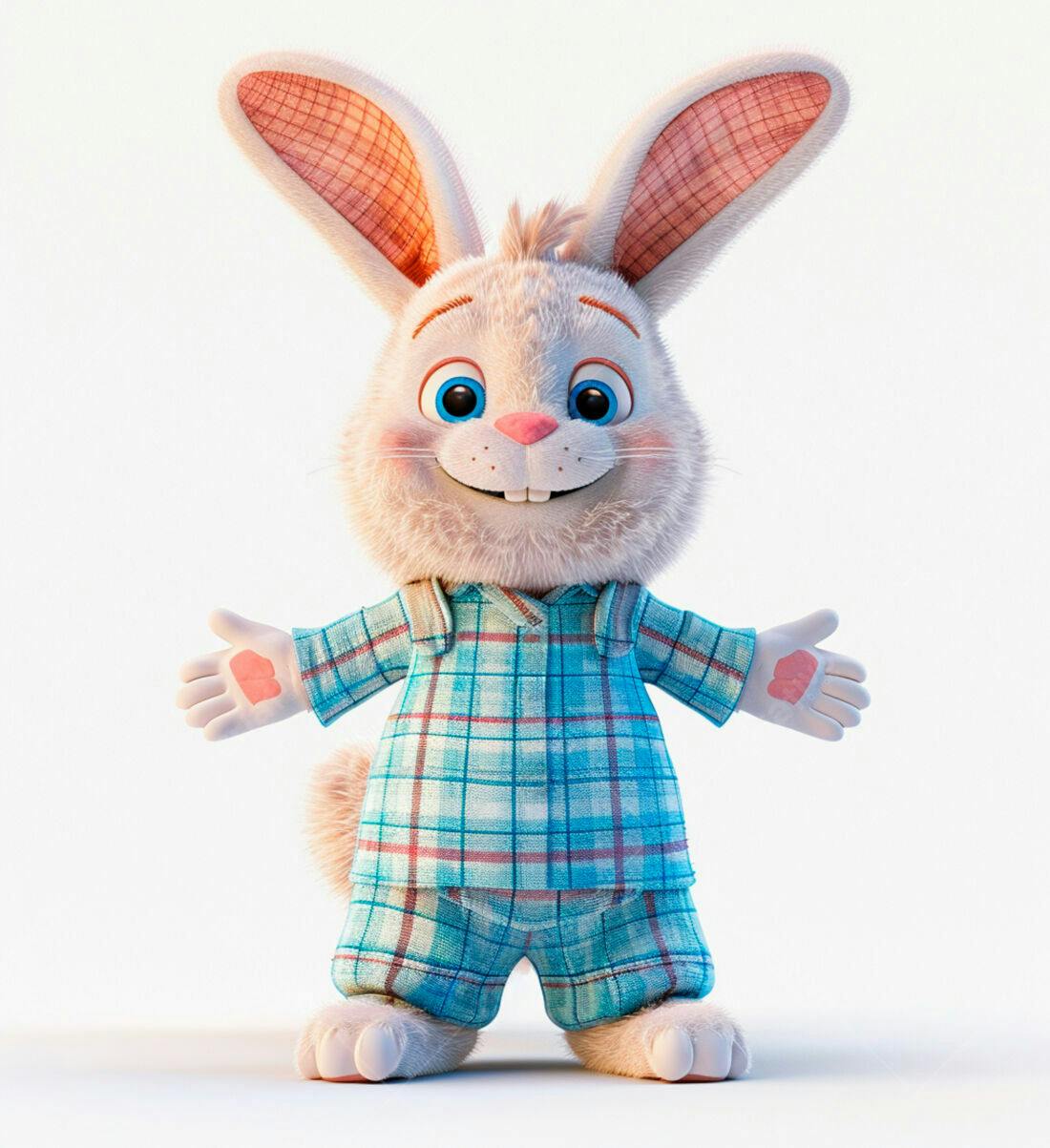 Coelho fofinho em pijama azul e branco