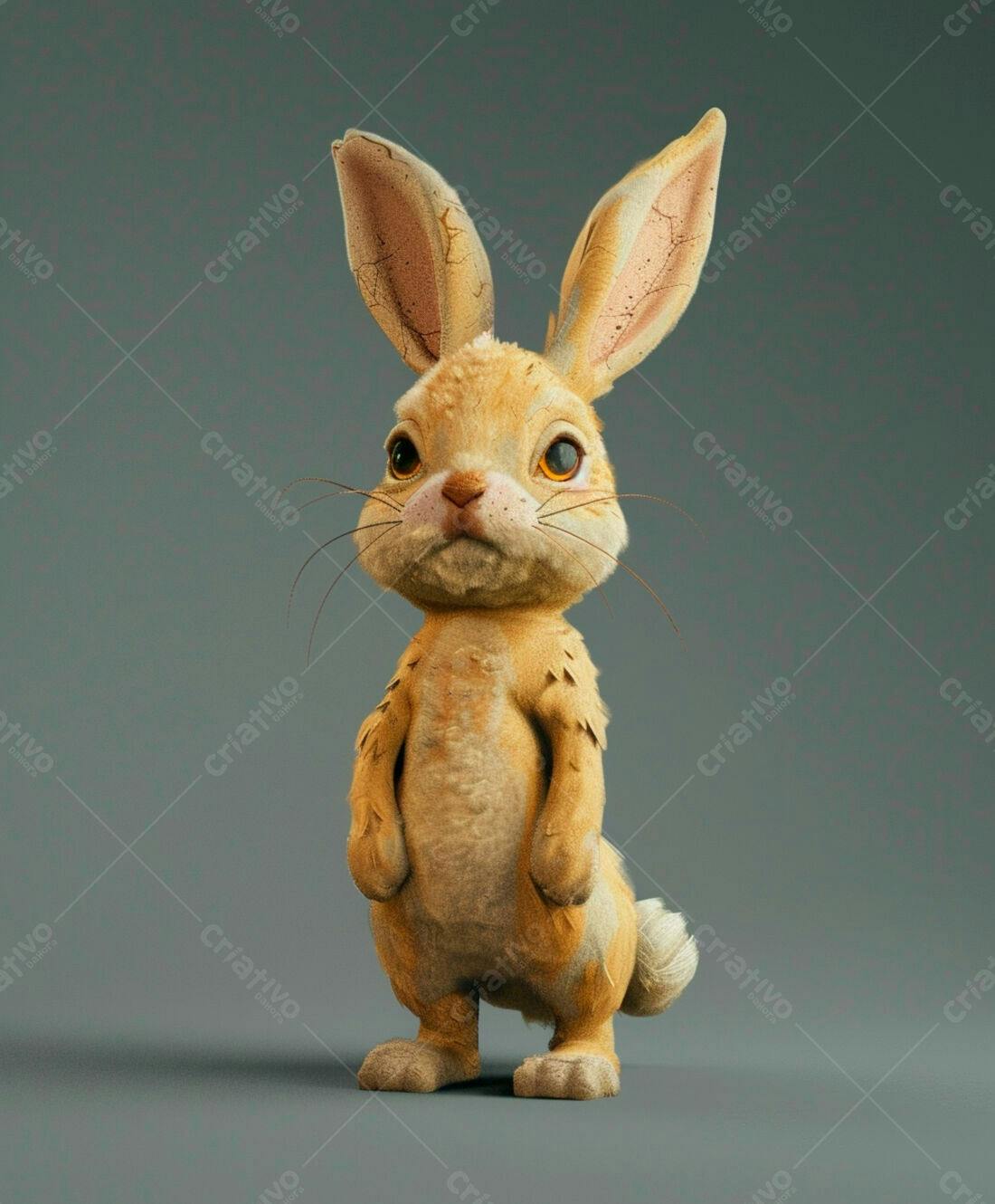 Coelhinho fofo em pose ereta fundo cinza