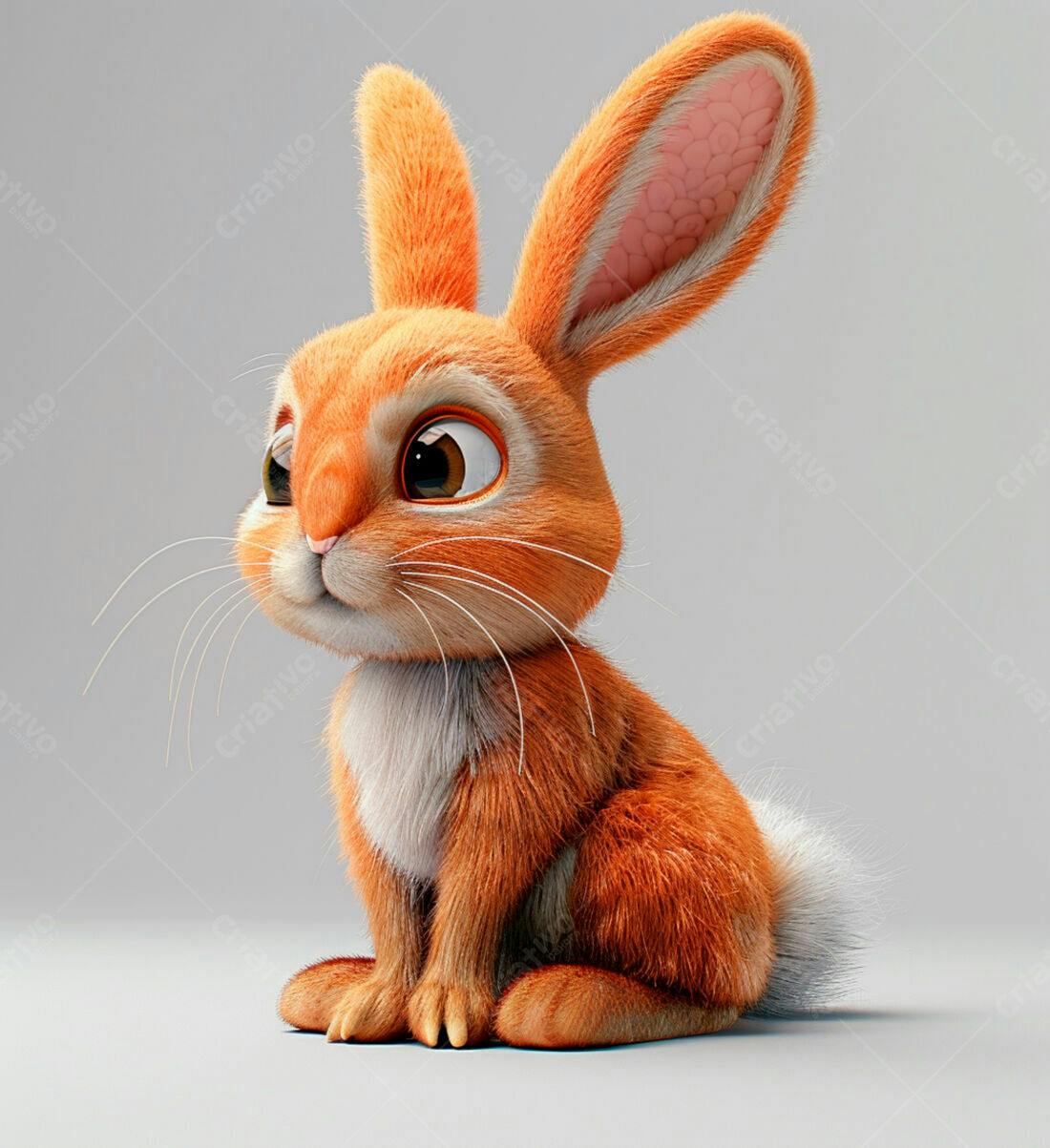 Coelhinho laranja fofo sentado fundo cinza