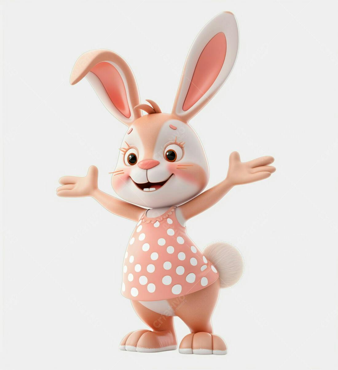 Coelhinha fofa em vestido rosa de bolinhas