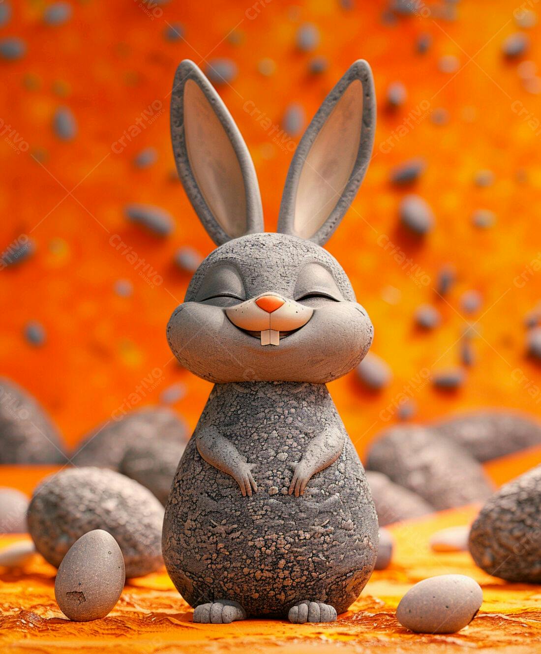 Coelho de Páscoa feliz com ovos cinzas
