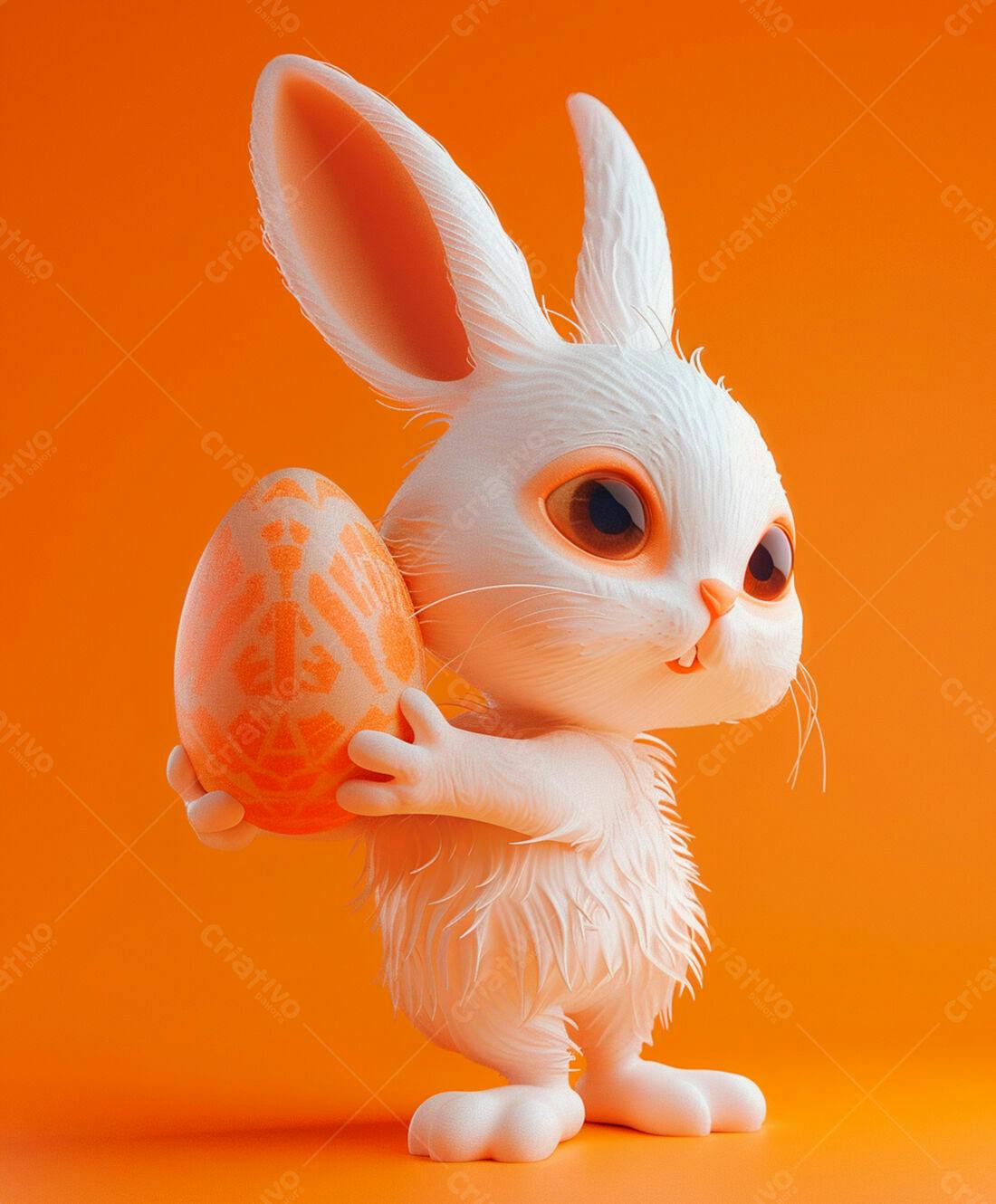 Coelhinho branco com ovo de Páscoa laranja