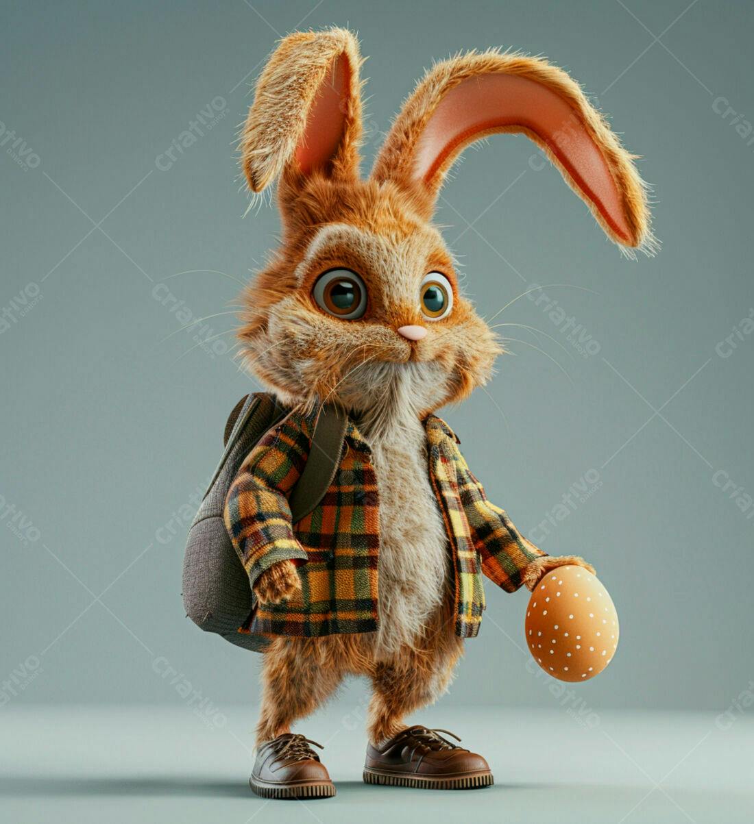 Coelhinho com mochila e ovo de Páscoa
