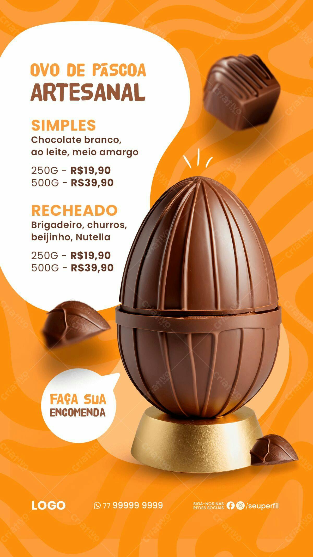Flyer para Encomendas de Ovos de Páscoa Artesanais PSD Editável