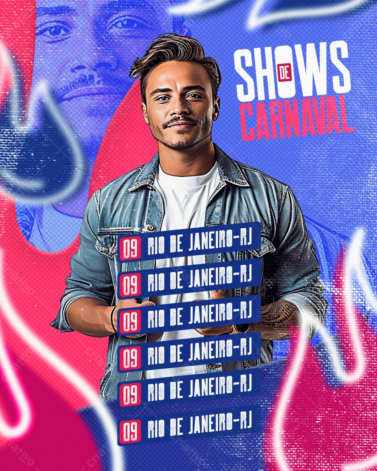 Flyer Shows de Carnaval Rio de Janeiro PSD Editável