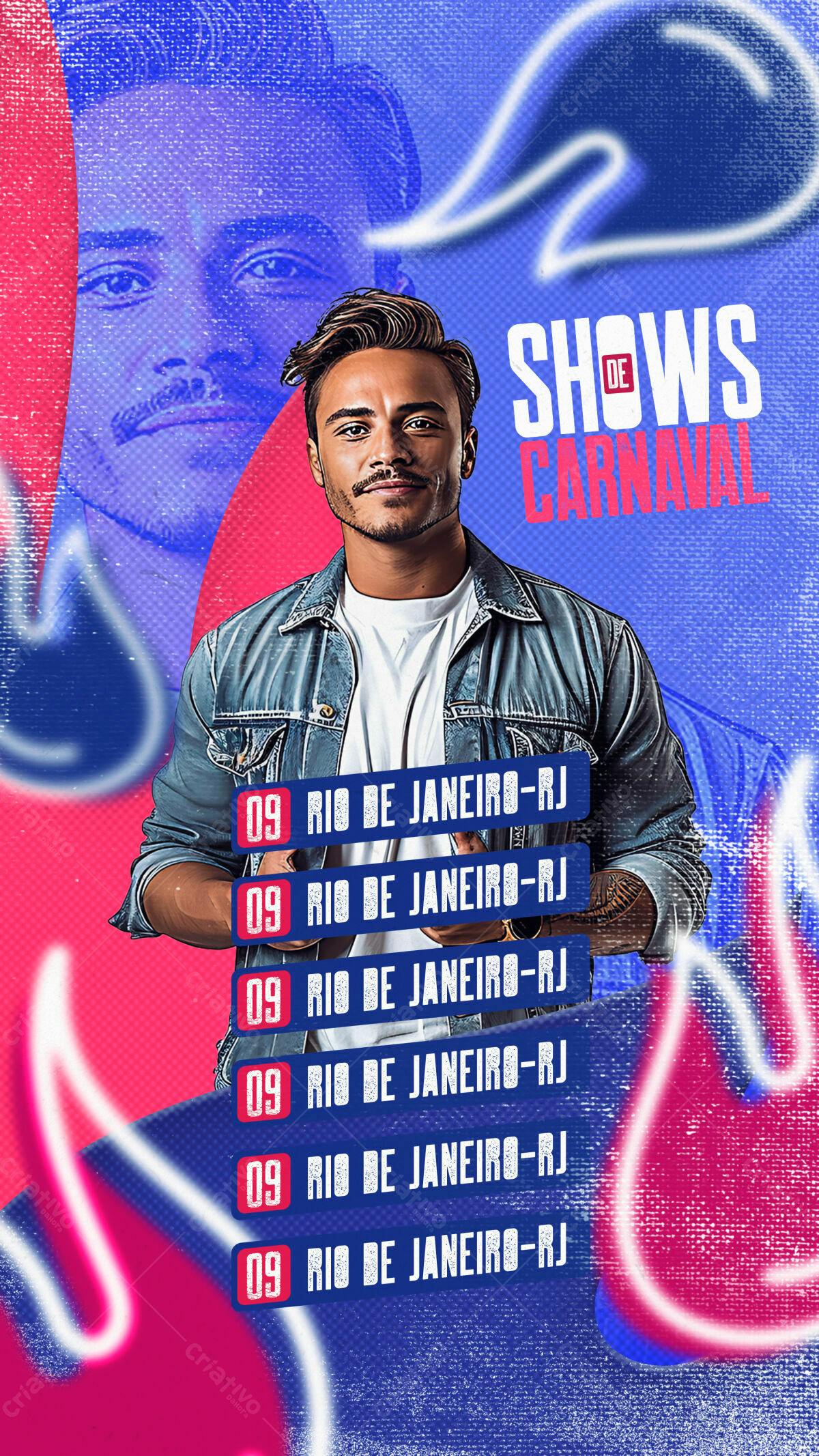 Flyer Shows de Carnaval Rio de Janeiro PSD Editável