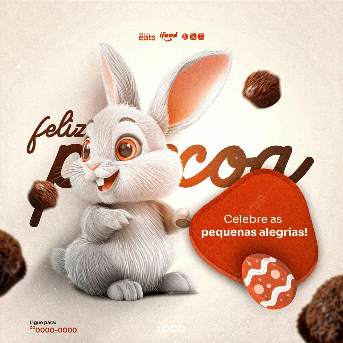 Flyer Páscoa com Coelho 3D PSD Editável