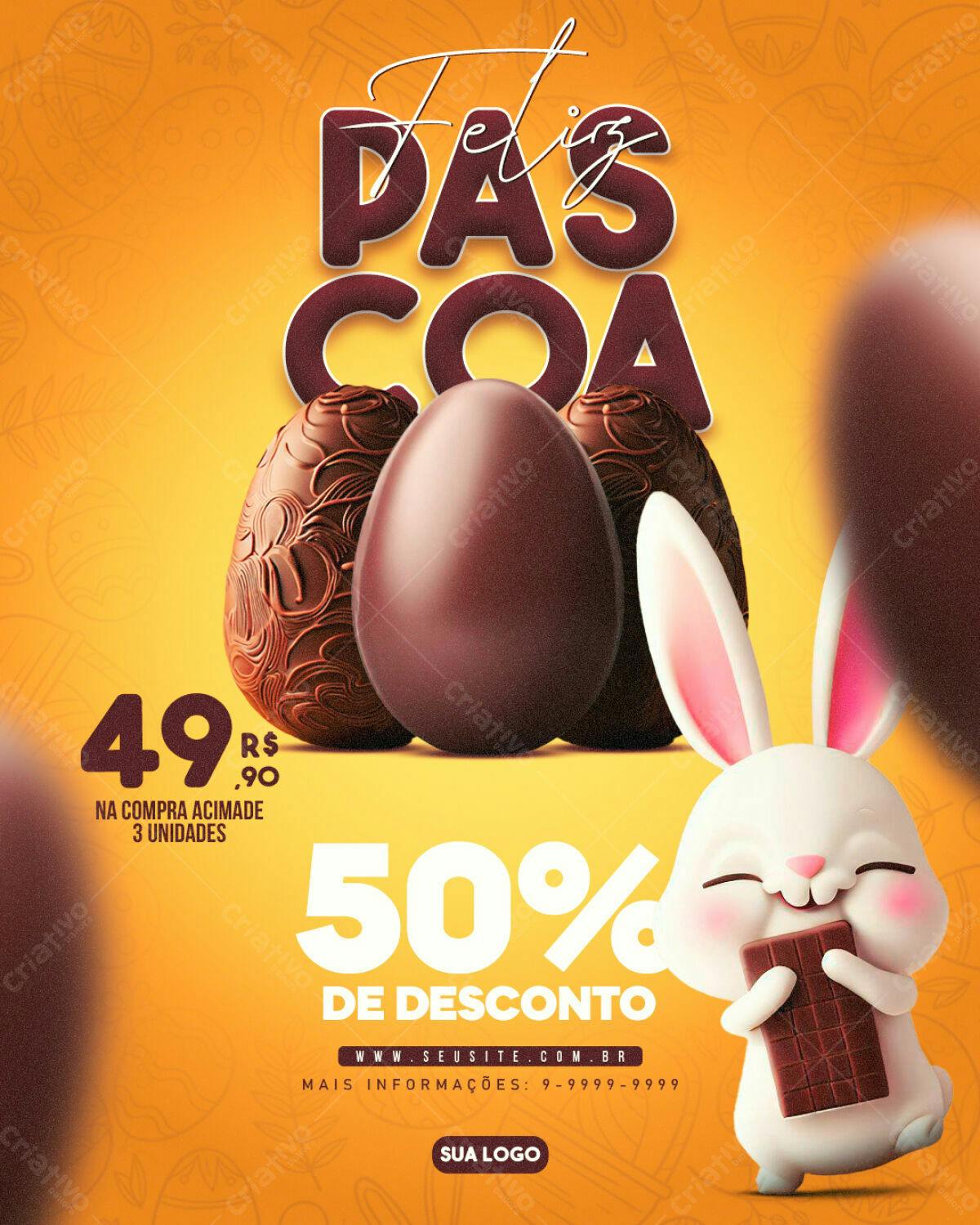 Flyer Páscoa com Ovos de Chocolate PSD Editável