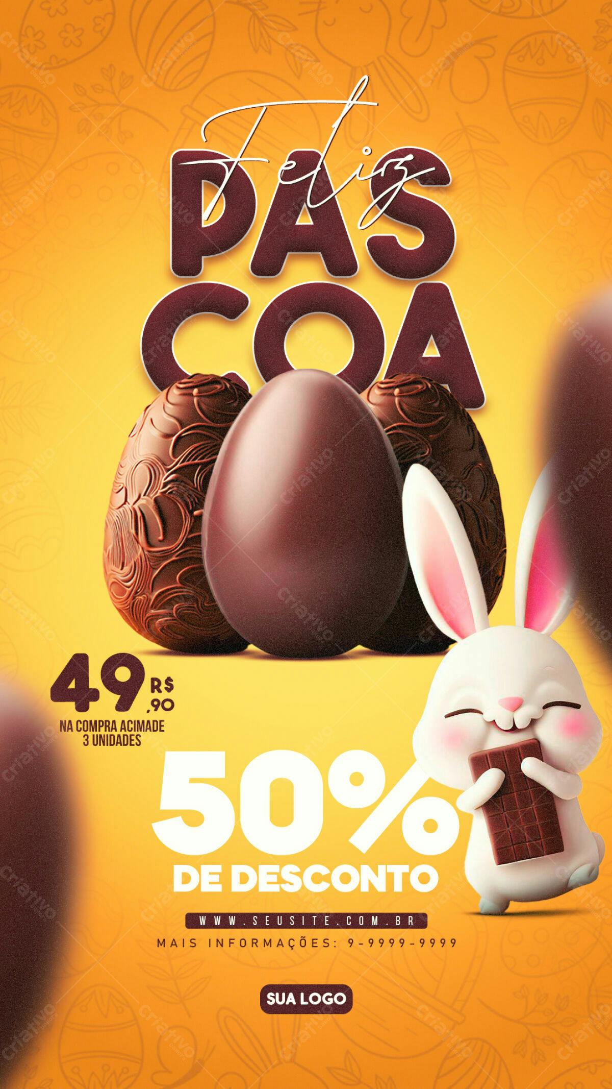 Flyer Páscoa com Ovos de Chocolate PSD Editável