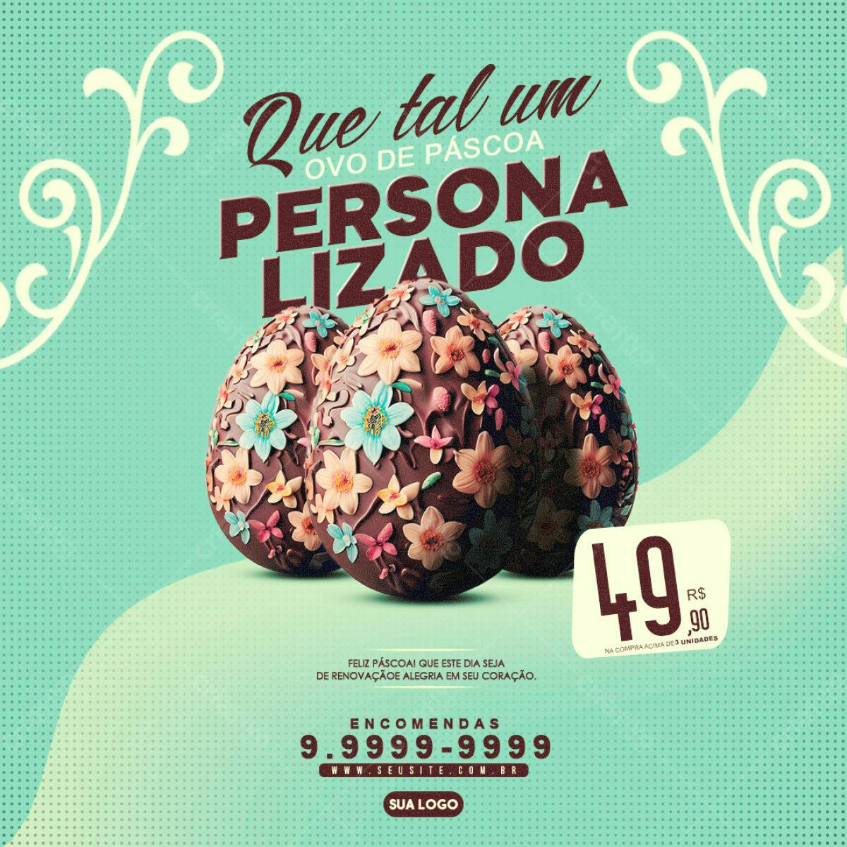 Flyer Páscoa Ovos Personalizados PSD Editável