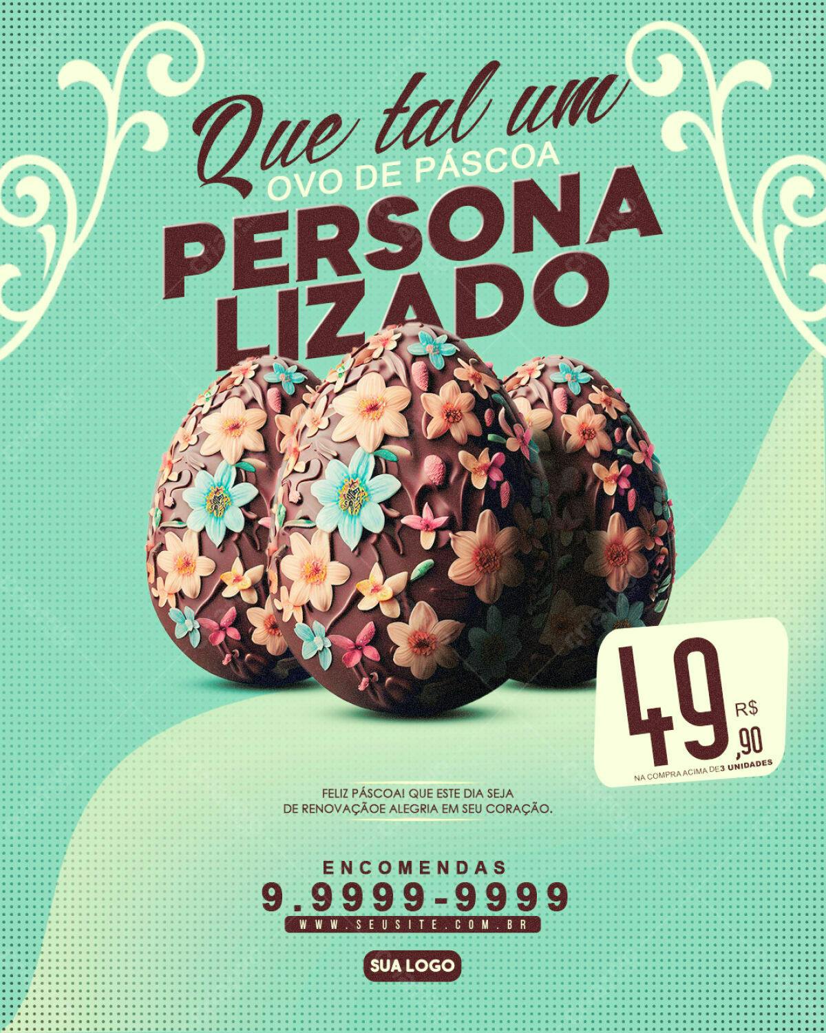 Flyer Páscoa Ovos Personalizados PSD Editável