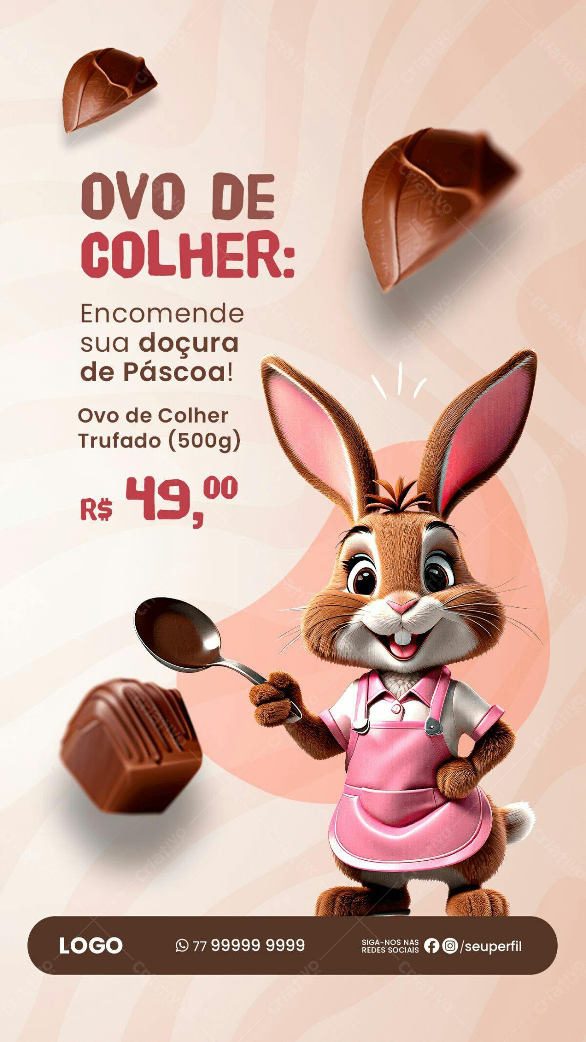 Flyer Páscoa Ovo de Colher PSD Editável