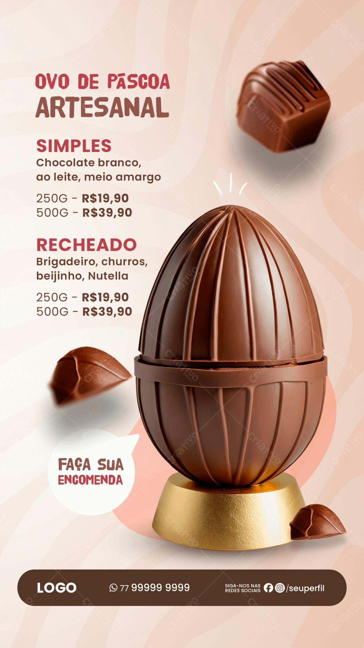Flyer Páscoa Ovo de Chocolate Artesanal PSD Editável