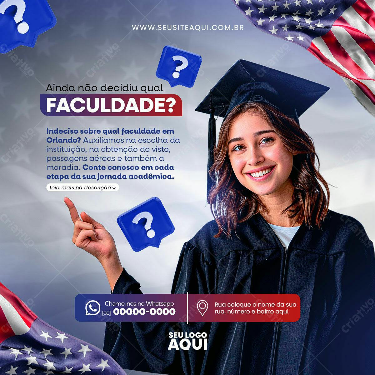 Flyer para Faculdade em Orlando PSD Editável