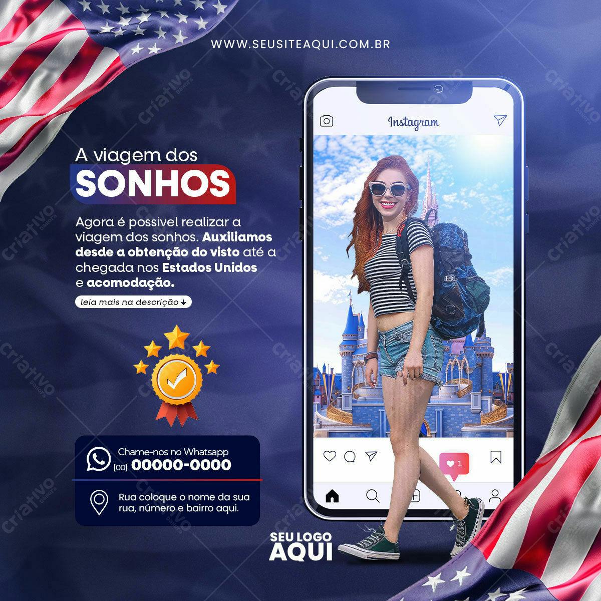 Post Instagram Viagem EUA PSD Editável