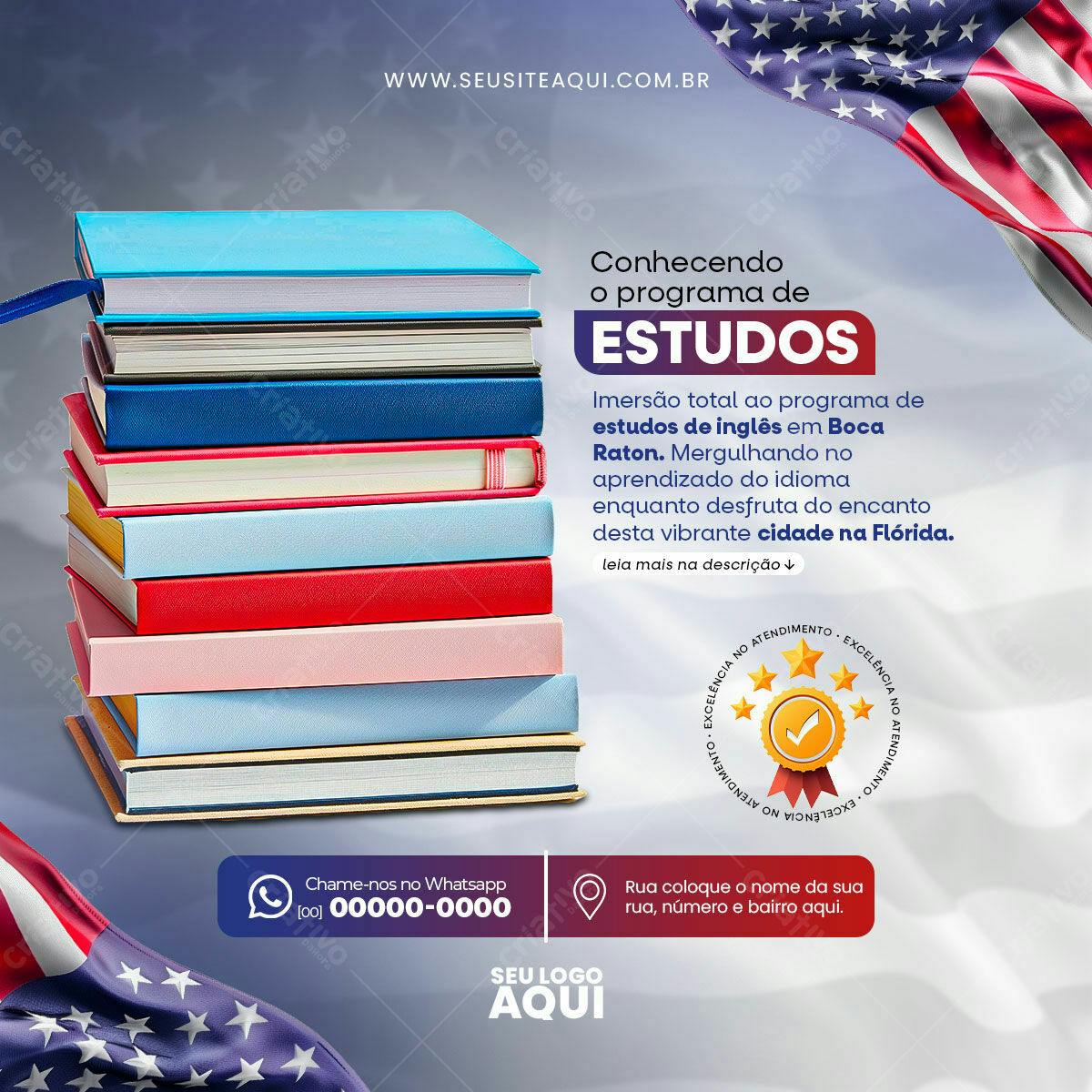 Flyer para Estudos de Inglês em Boca Raton PSD Editável