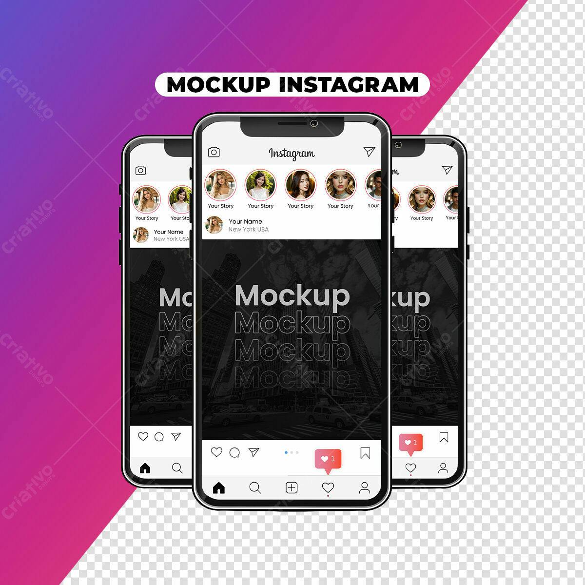 Mockup Instagram: Smartphones com Fotos de Mulheres