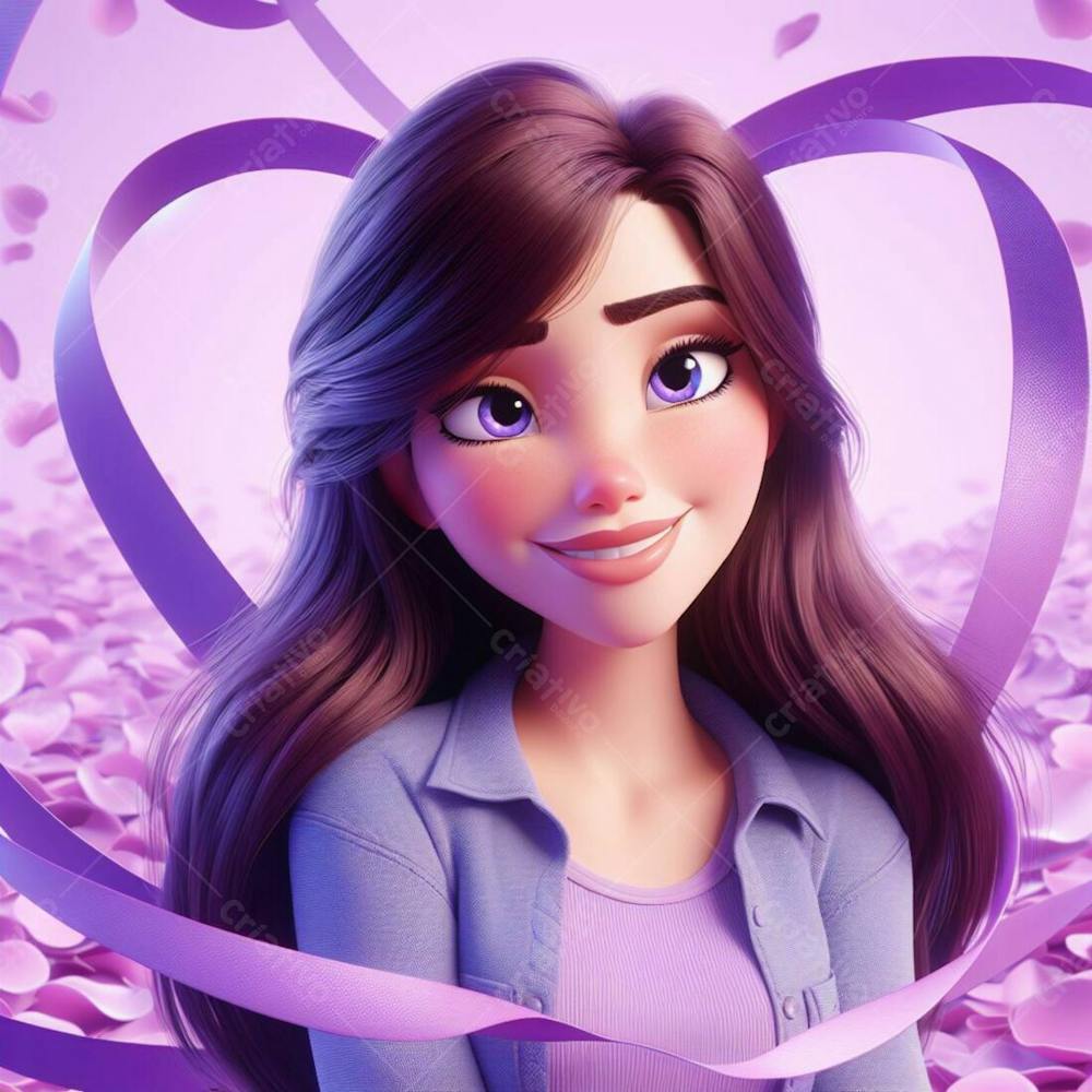 Composição, Em Tema Março Lilás De Mulher, Estilo Disney Pixar, Em 3D, Gerada Por Ia V.1