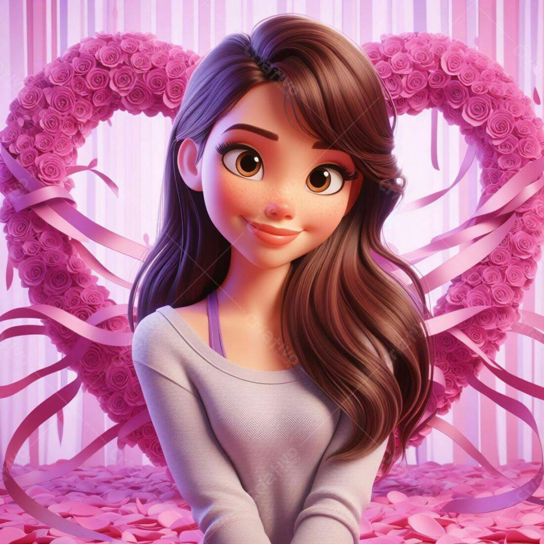 Menina animada cerca de rosas em formato de coração