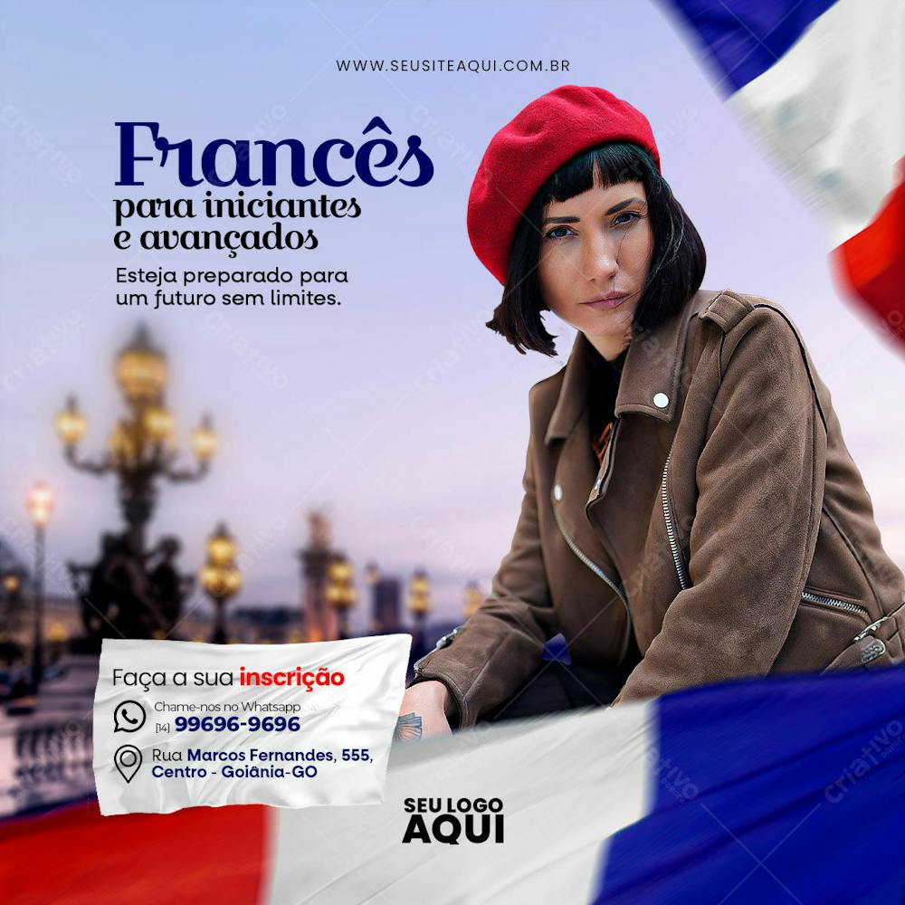 AULAS DE FRANCÊS | ESCOLA DE IDIOMAS | PSD EDITÁVEL