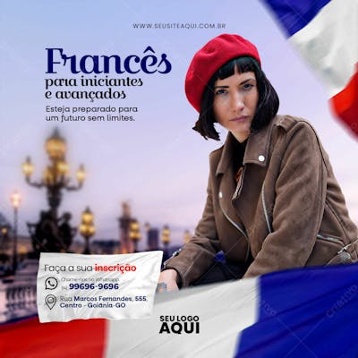 AULAS DE FRANCÊS | ESCOLA DE IDIOMAS | PSD EDITÁVEL