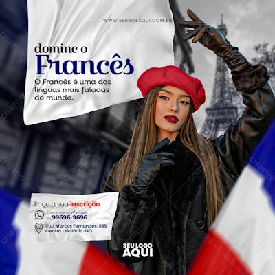 AULAS DE FRANCÊS | ESCOLA DE IDIOMAS | PSD EDITÁVEL