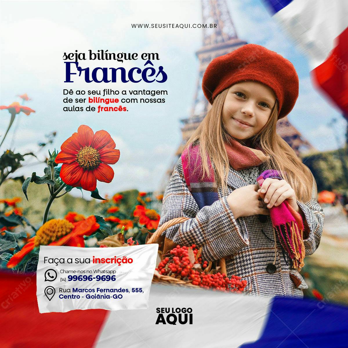 Flyer Aulas de Francês PSD Editável