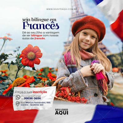 AULAS DE FRANCÊS | ESCOLA DE IDIOMAS | PSD EDITÁVEL