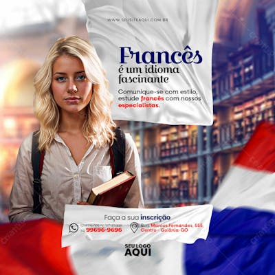 AULAS DE FRANCÊS | ESCOLA DE IDIOMAS | PSD EDITÁVEL