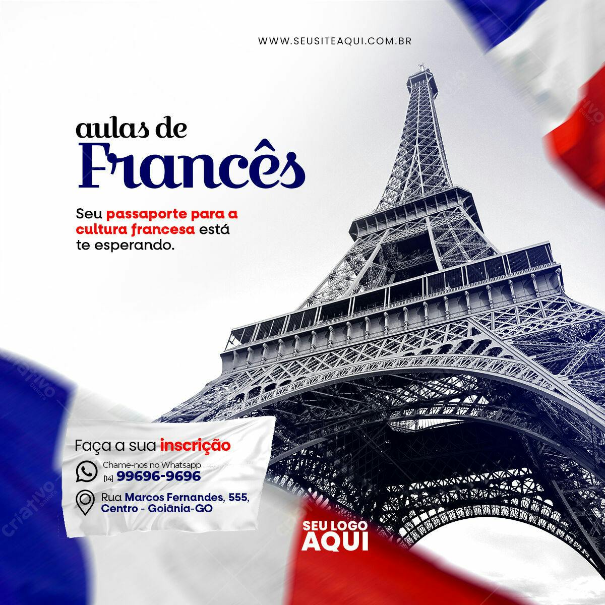 Flyer para Aulas de Francês PSD Editável