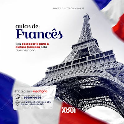 AULAS DE FRANCÊS | ESCOLA DE IDIOMAS | PSD EDITÁVEL