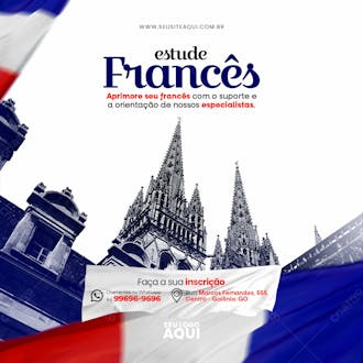 Aulas de francês | escola de idiomas | psd editável
