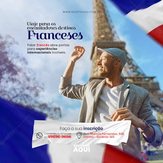 Aulas de francês | escola de idiomas | psd editável