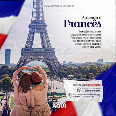 AULAS DE FRANCÊS | ESCOLA DE IDIOMAS | PSD EDITÁVEL