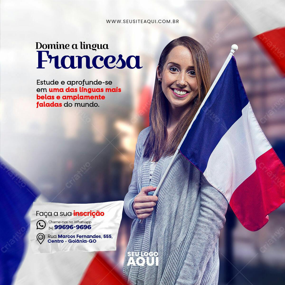 Post para Curso de Francês PSD Editável