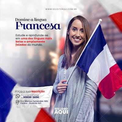AULAS DE FRANCÊS | ESCOLA DE IDIOMAS | PSD EDITÁVEL
