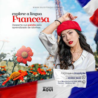 Aulas de francês | escola de idiomas | psd editável