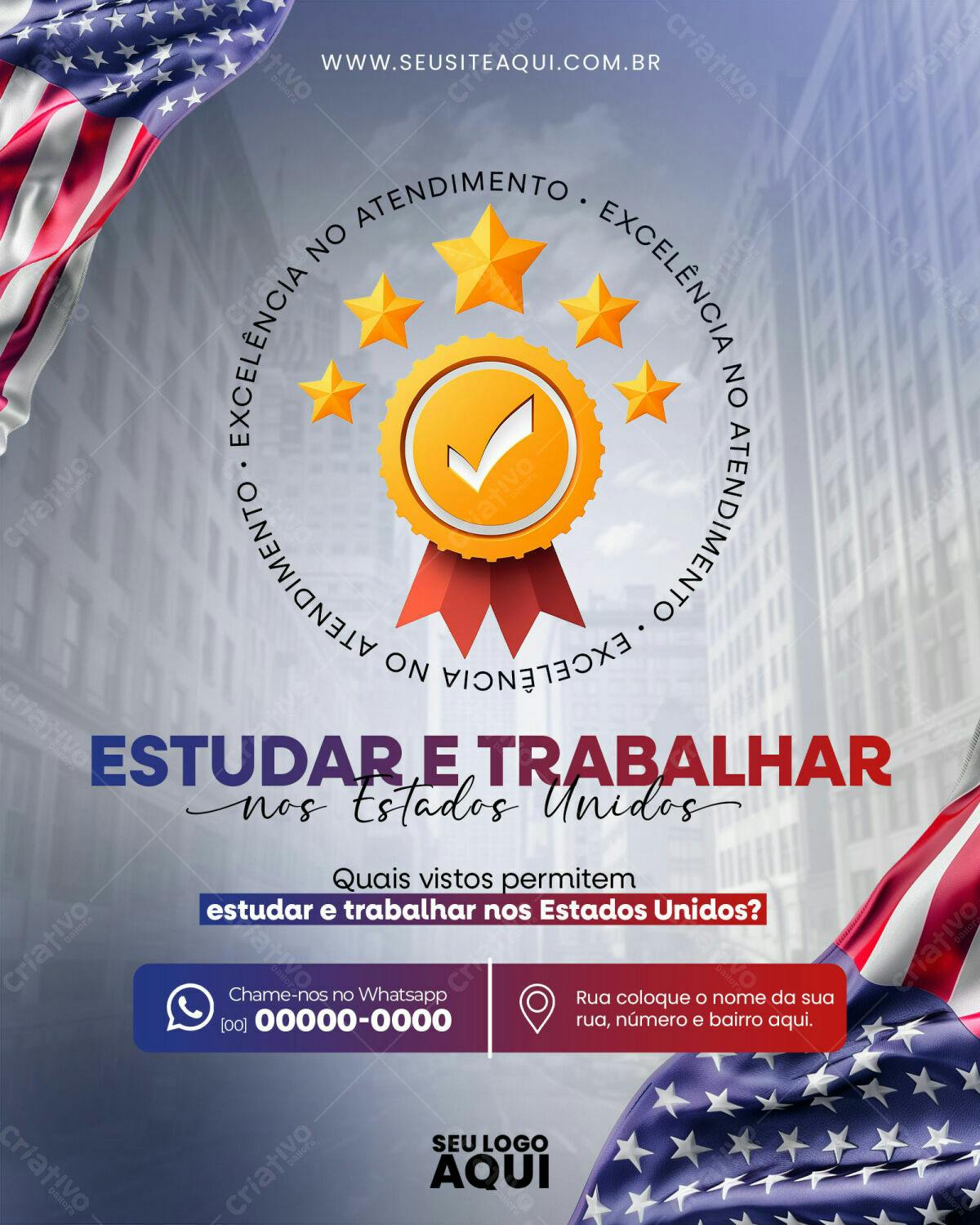 Flyer para Estudar e Trabalhar nos EUA PSD Editável