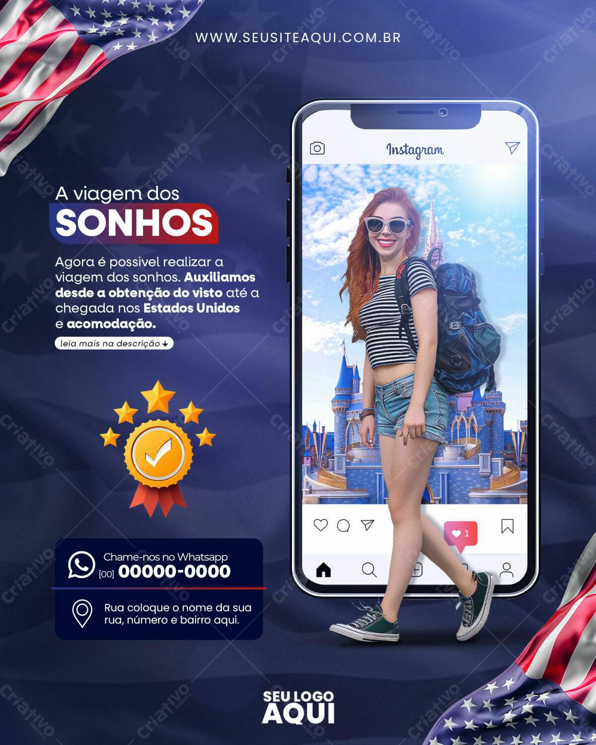 Post para Instagram Viagem EUA PSD Editável