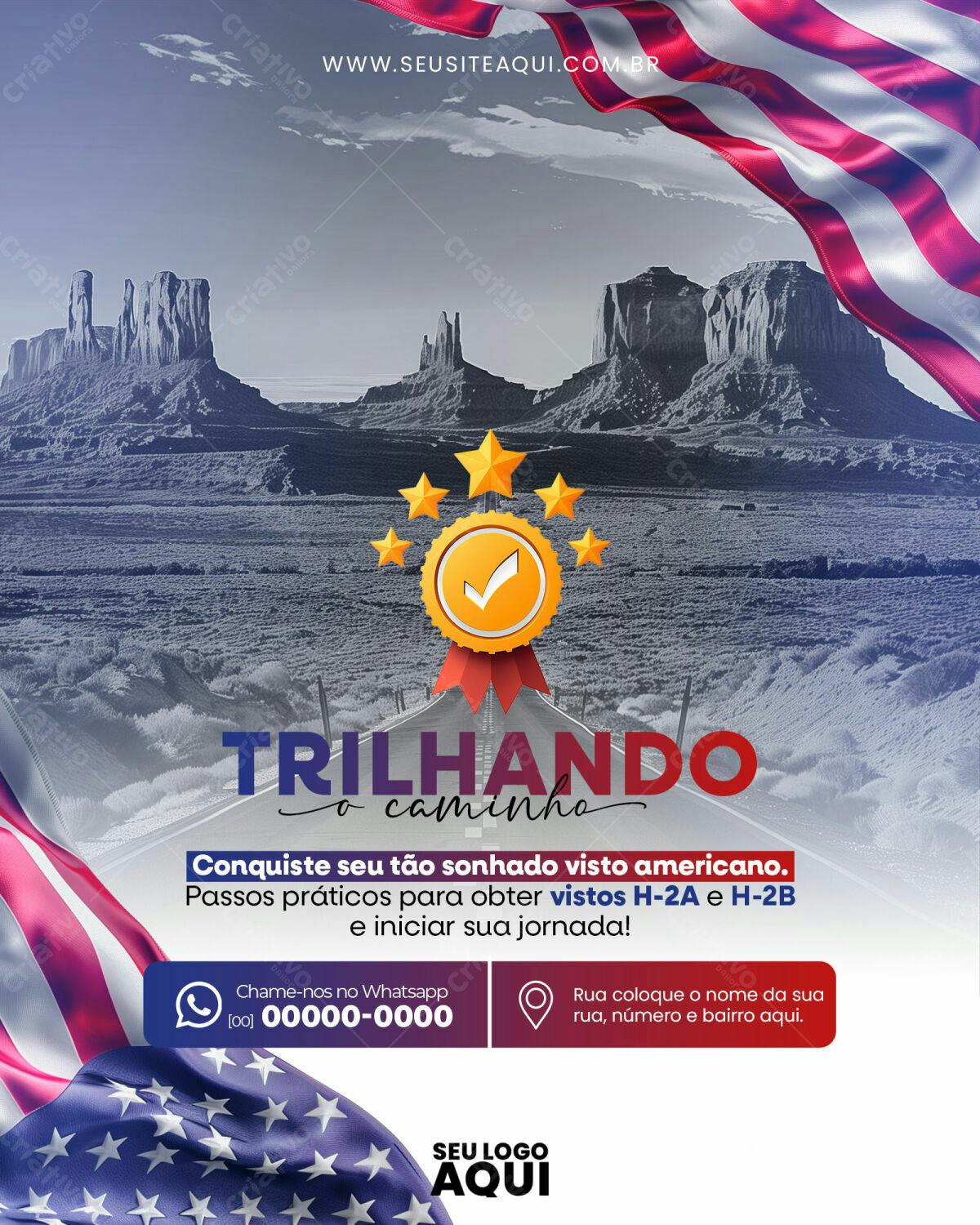 Flyer para Visto Americano H-2A e H-2B PSD Editável
