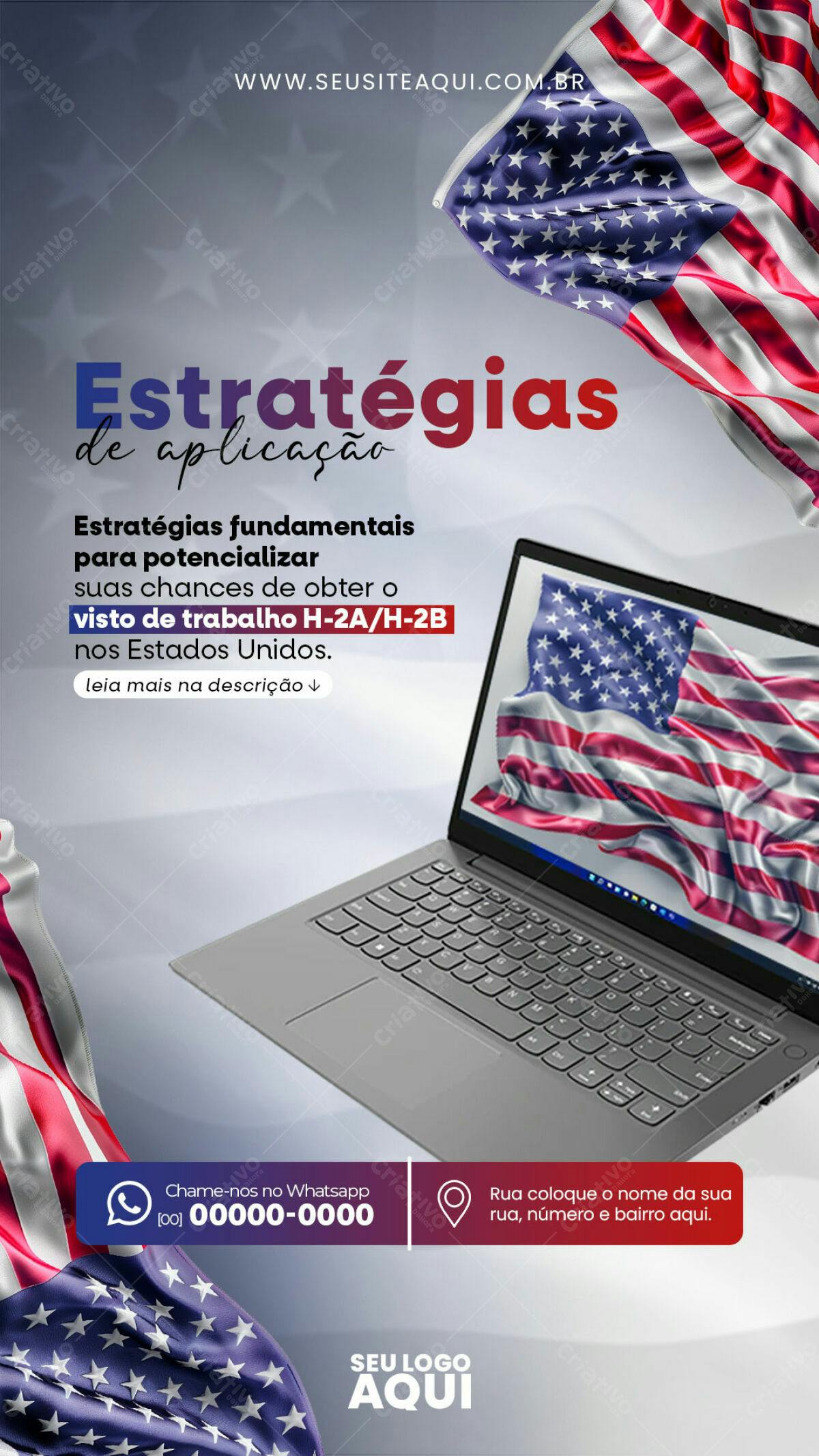 Flyer para Visto de Trabalho EUA PSD Editável