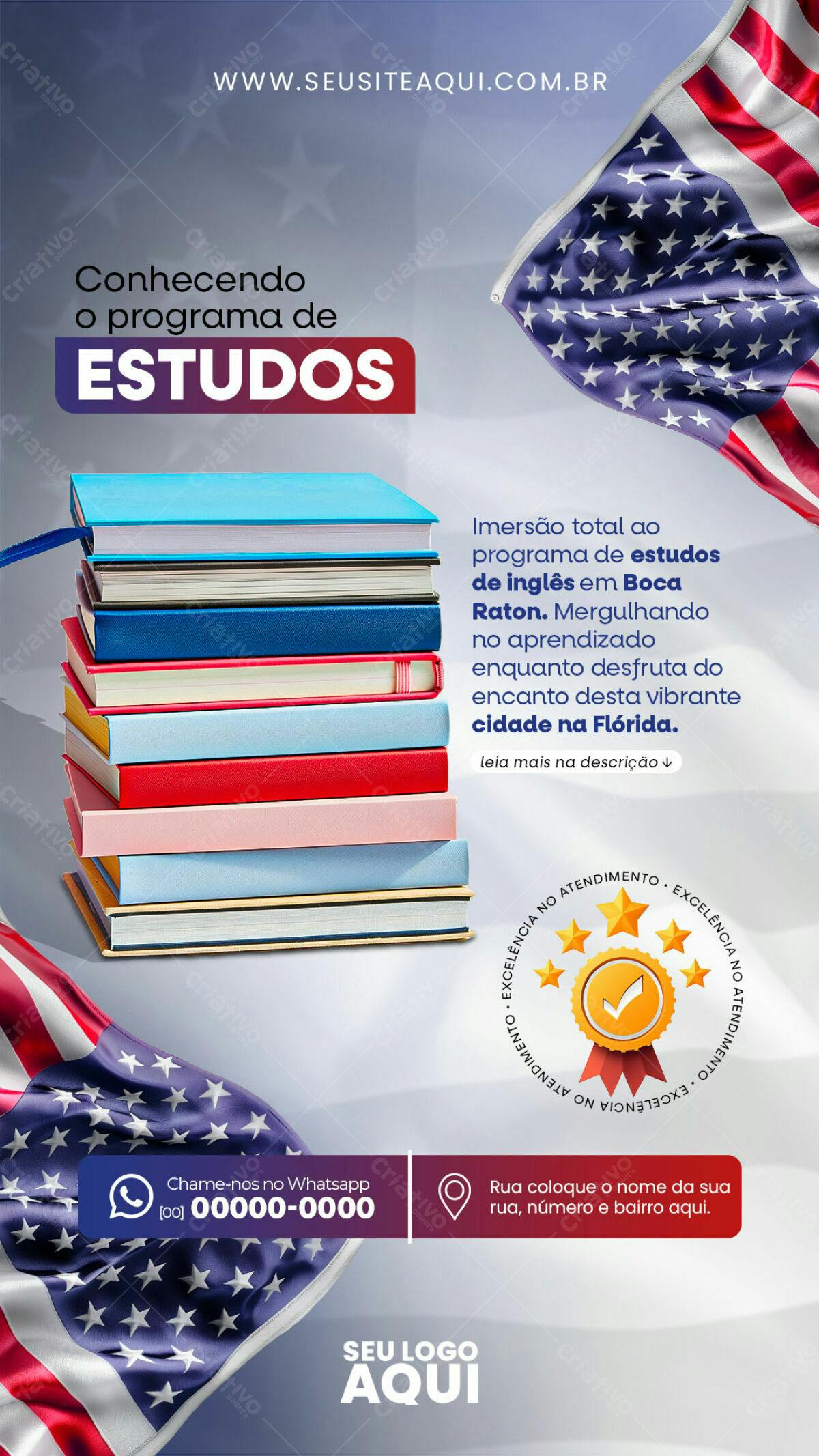 Flyer Curso de Inglês em Boca Raton PSD Editável