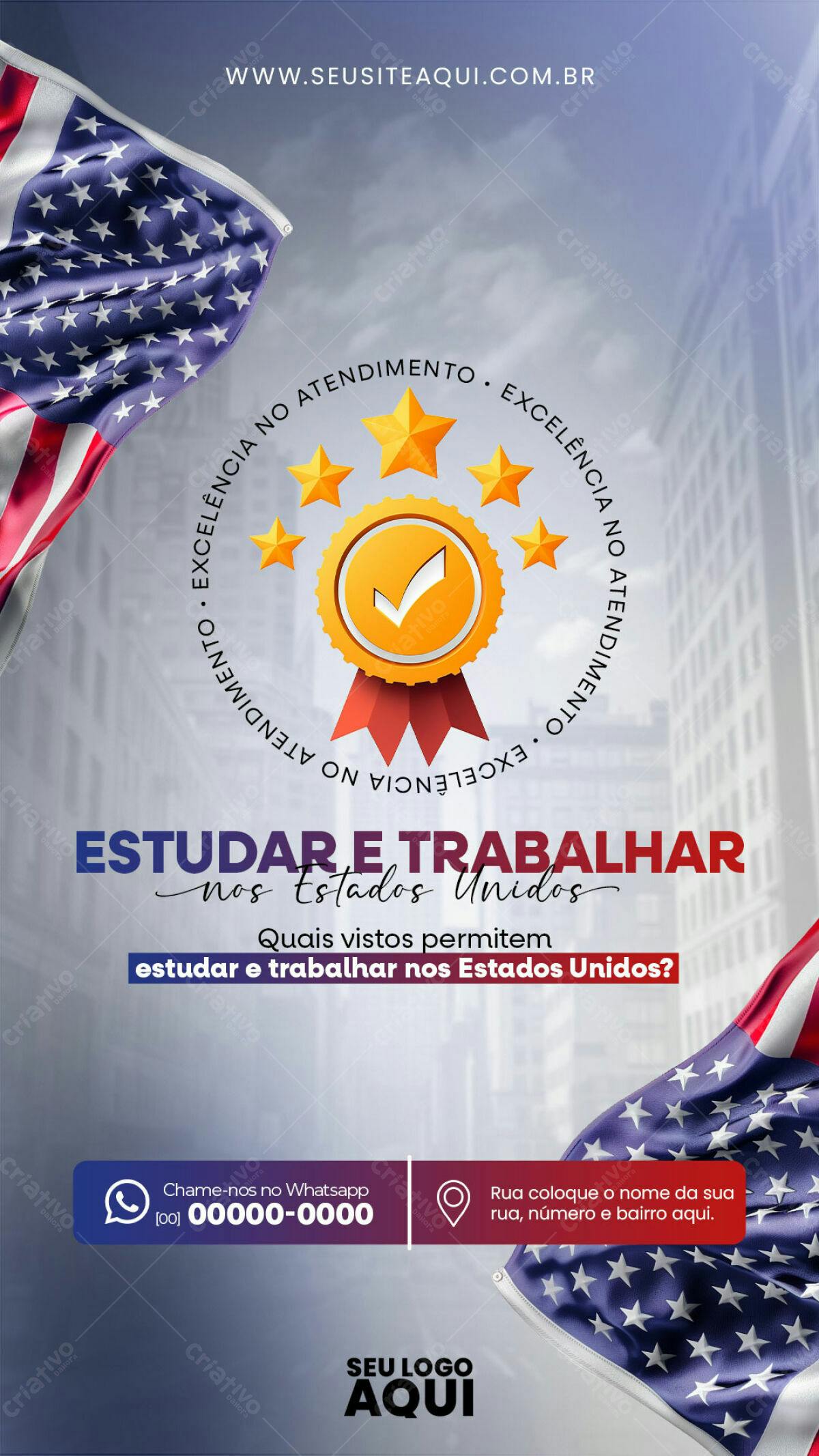 Flyer Estudar e Trabalhar nos EUA PSD Editável