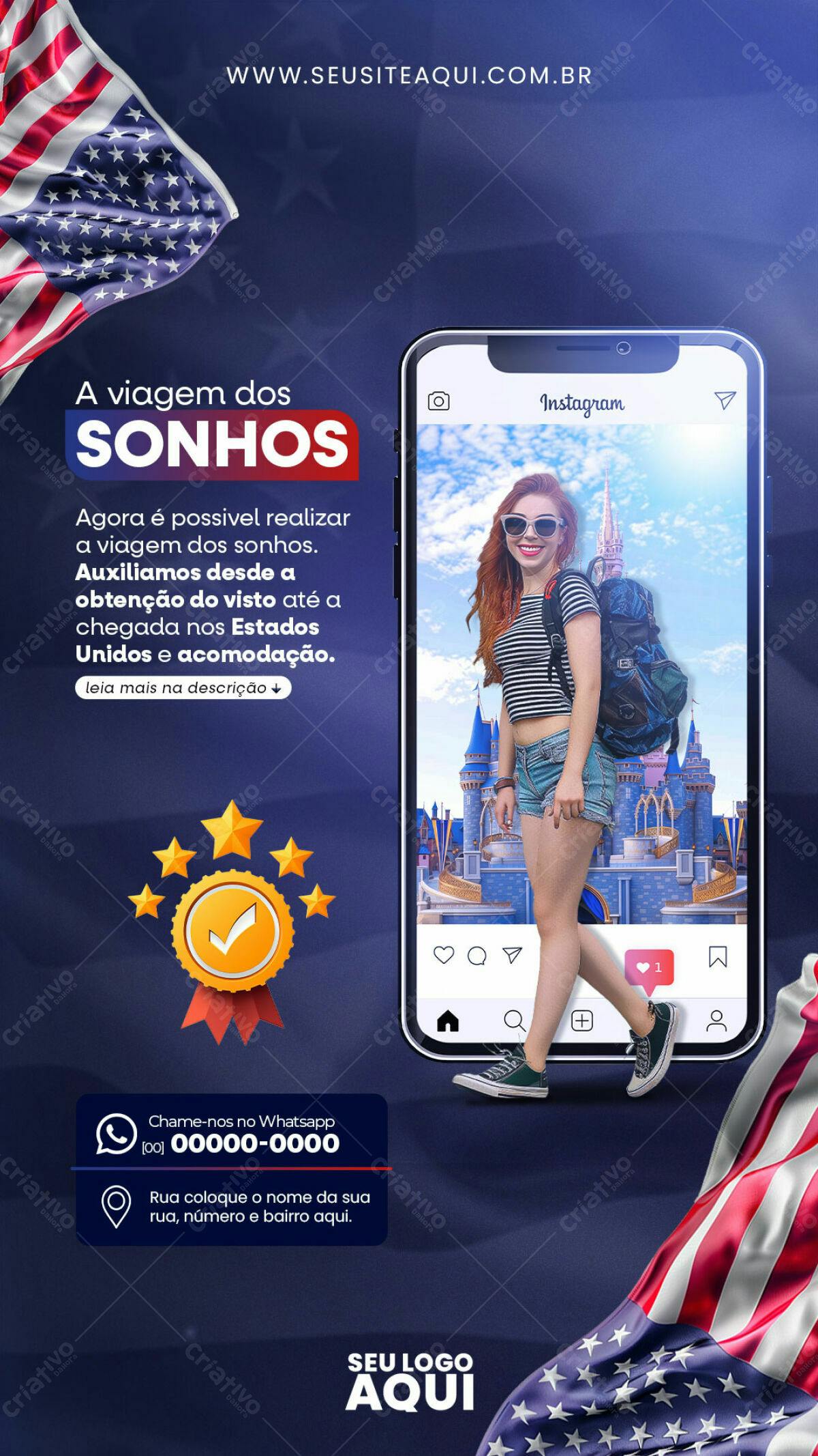 Post Instagram Viagem EUA PSD Editável