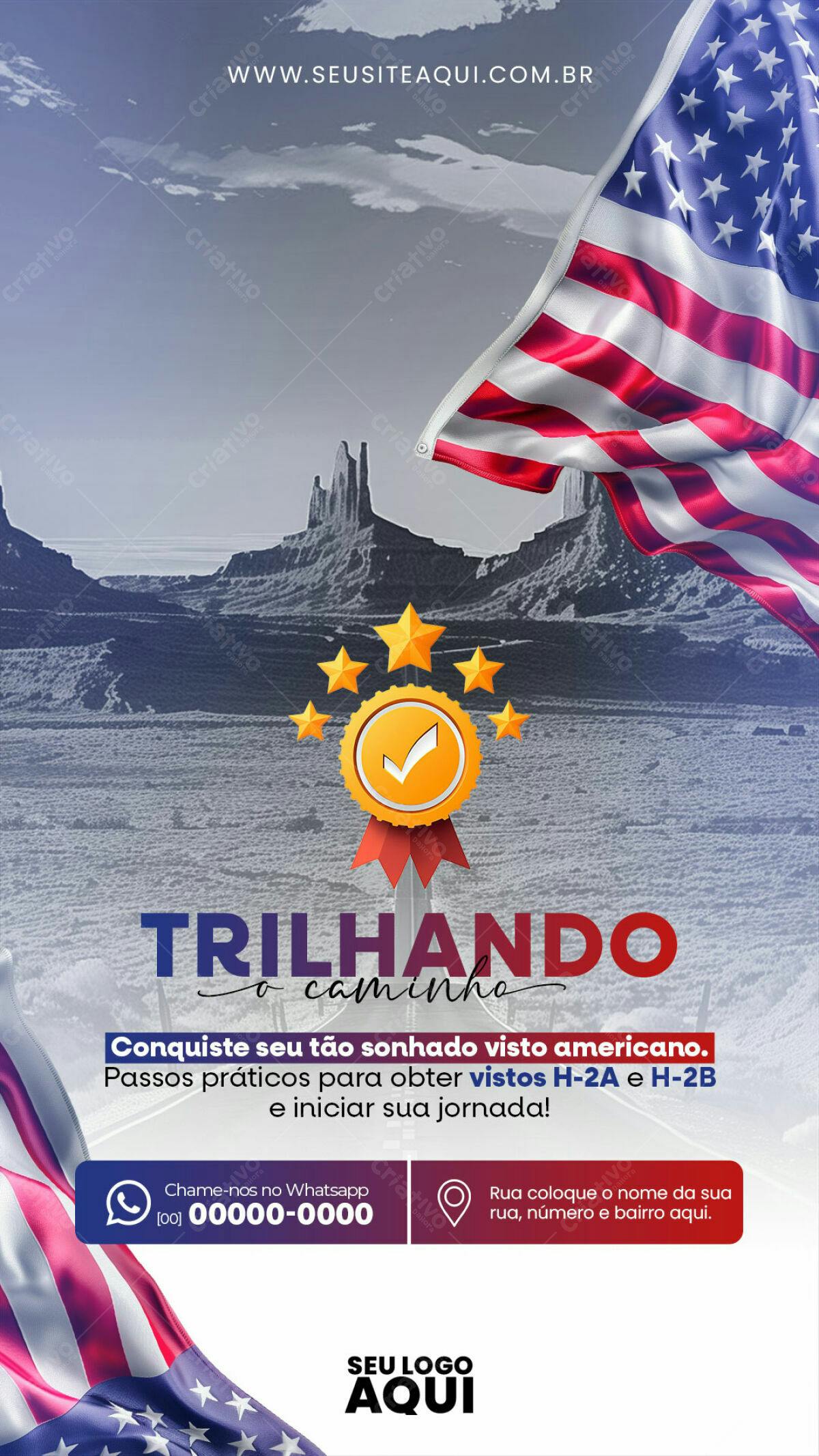 Flyer para Visto Americano H2A e H2B PSD Editável