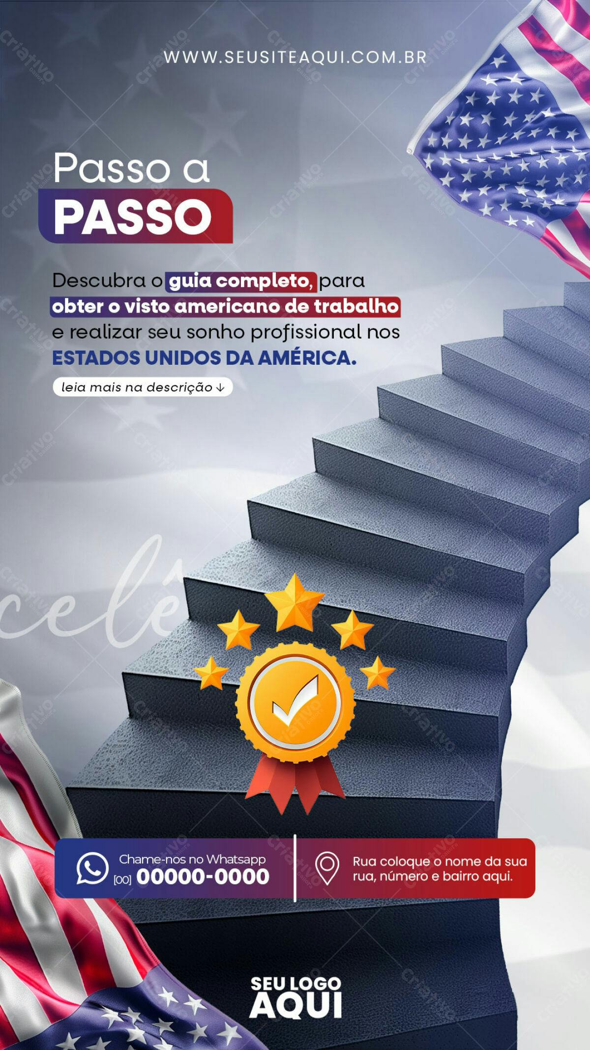 Flyer para Visto Americano PSD Editável