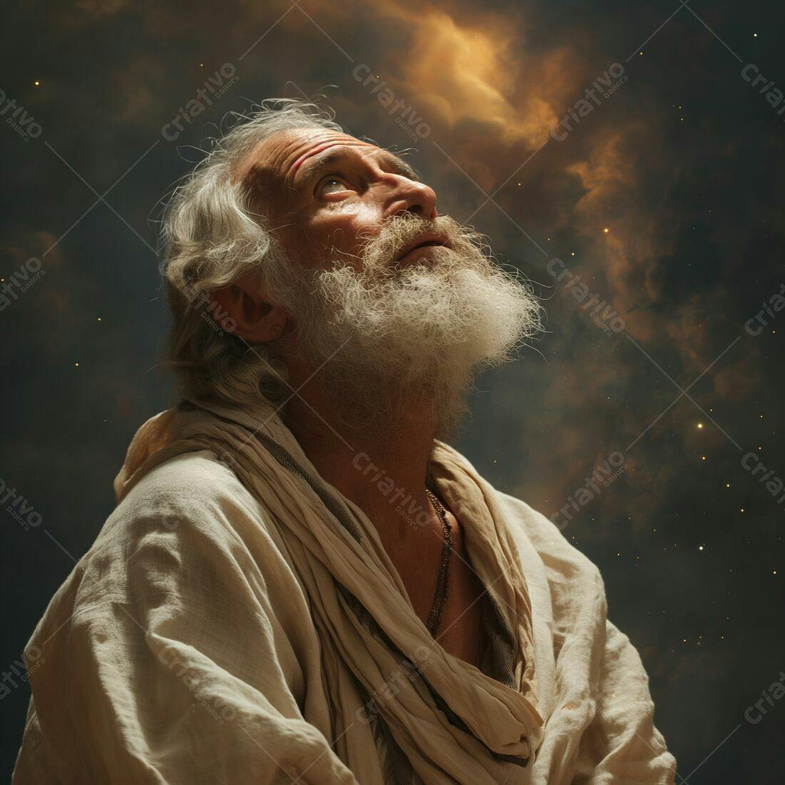 Homem idoso contemplando o céu noturno