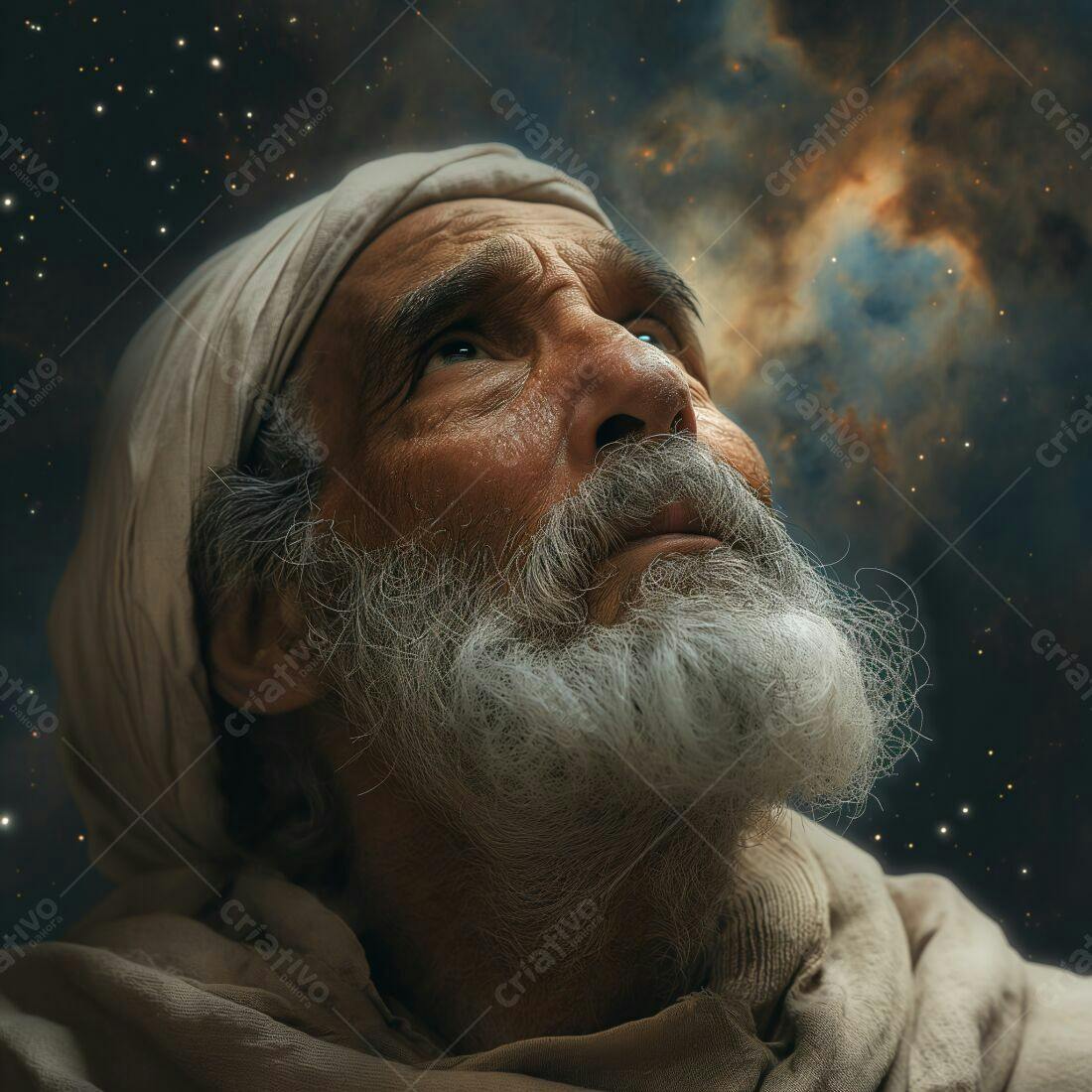 Homem idoso contemplando o universo